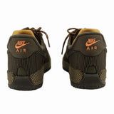 NIKE Air Force 1 Wild sneakers heel view, Nike Air patch on dark olive fabric