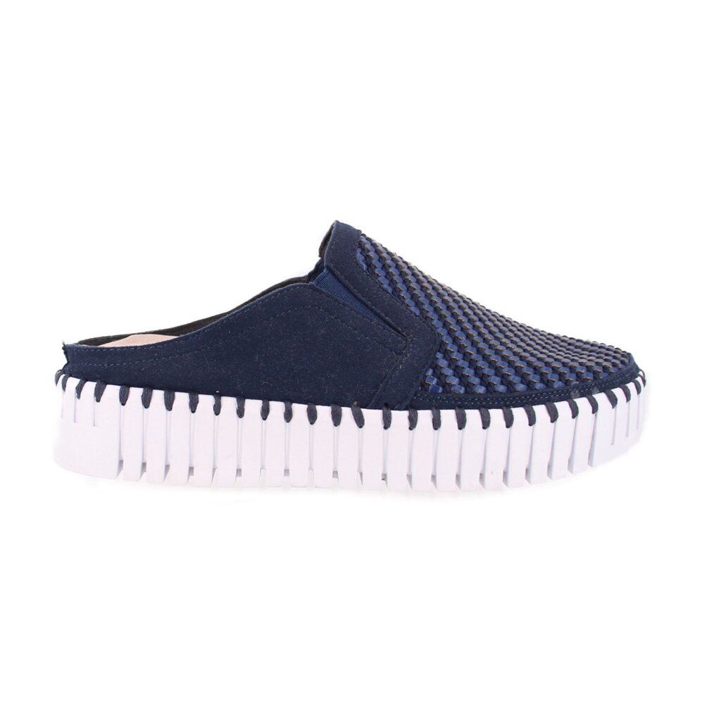 ILSE JACOBSEN navy slip-on mule sneakers with woven upper and white rubber platform