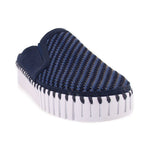 ILSE JACOBSEN navy woven slip-on mule sneakers with fringed sole