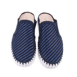 ILSE JACOBSEN navy woven mules with open back and cushioned insole