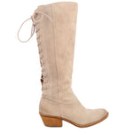 SOFFT beige suede tall boots with lace-up front and low stacked heel