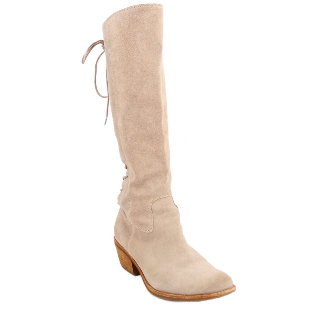 SOFFT beige suede tall boots with side lacing and low stacked heel