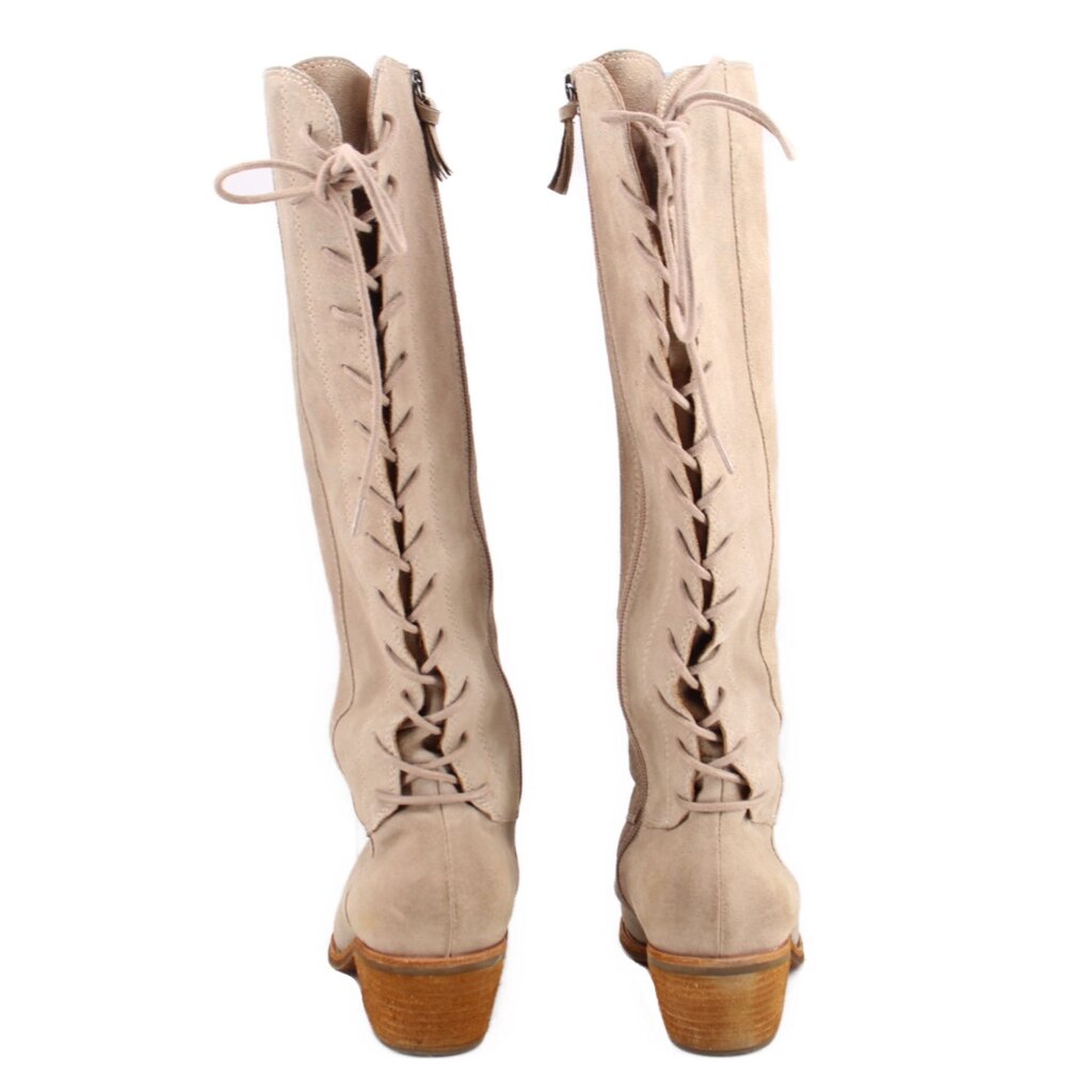 SOFFT beige suede tall boots with lace-up detail and stacked heel