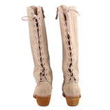 SOFFT beige suede tall boots with lace-up detail and stacked heel