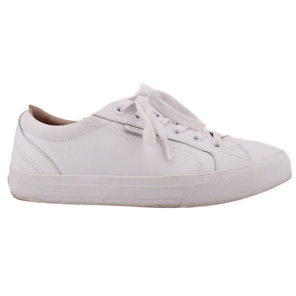 White leather lace-up sneakers with low-profile rubber sole