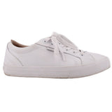 White leather lace-up sneakers with low-profile rubber sole