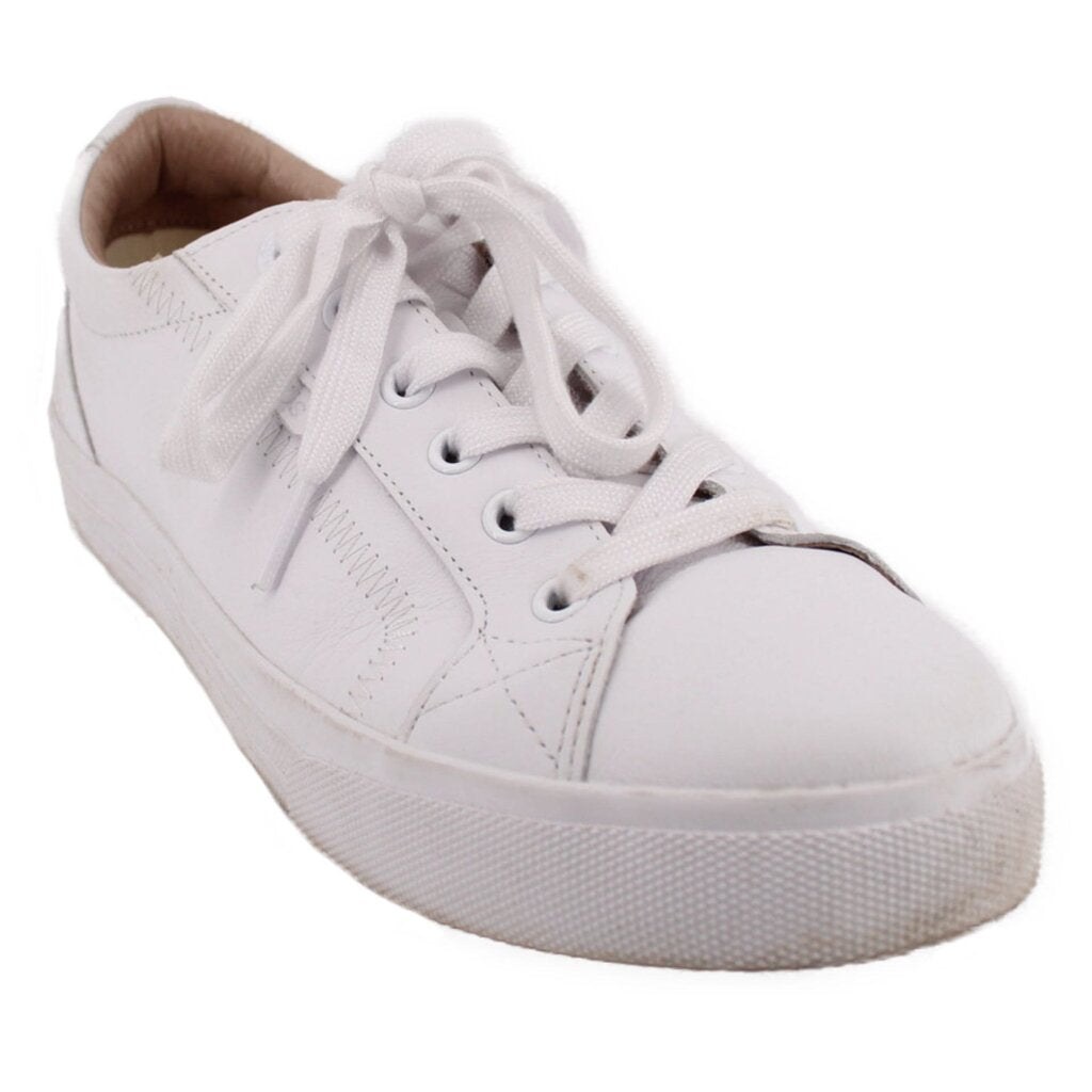 White leather sneakers with lace-up front and perforated side panels