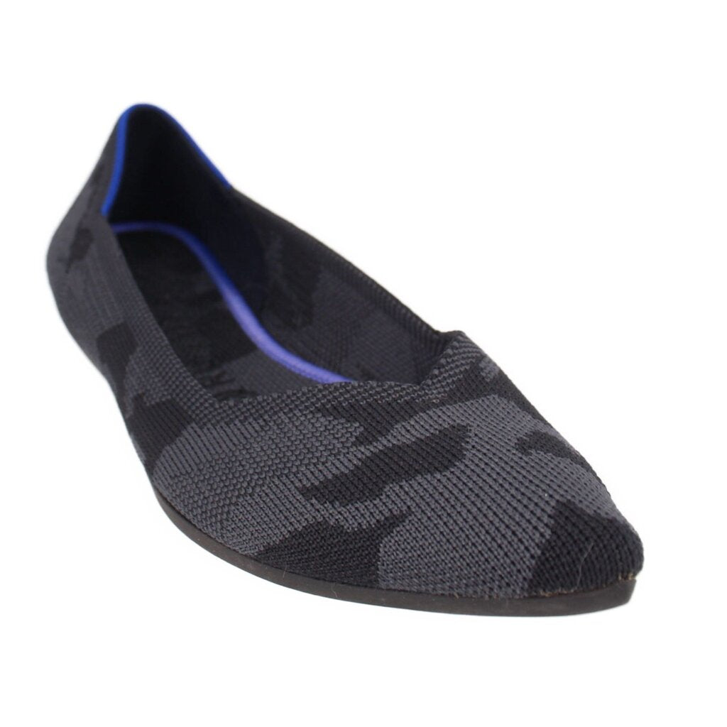 ROTHY'S gray camo knit flats with blue-trim interior and round toe