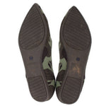 Camo flats outsole view with textured rubber tread and green-brown upper