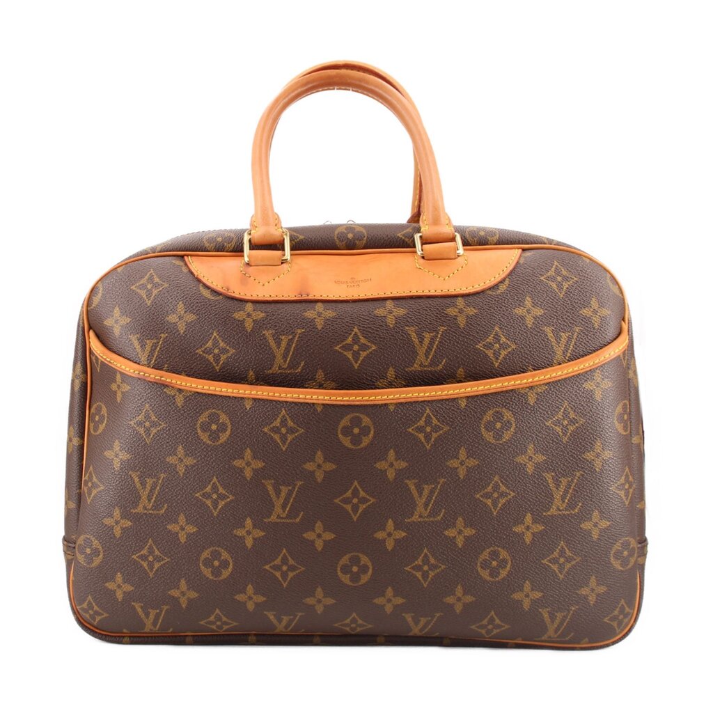 Louis Vuitton Deauville monogram travel bag with tan leather handles and trim