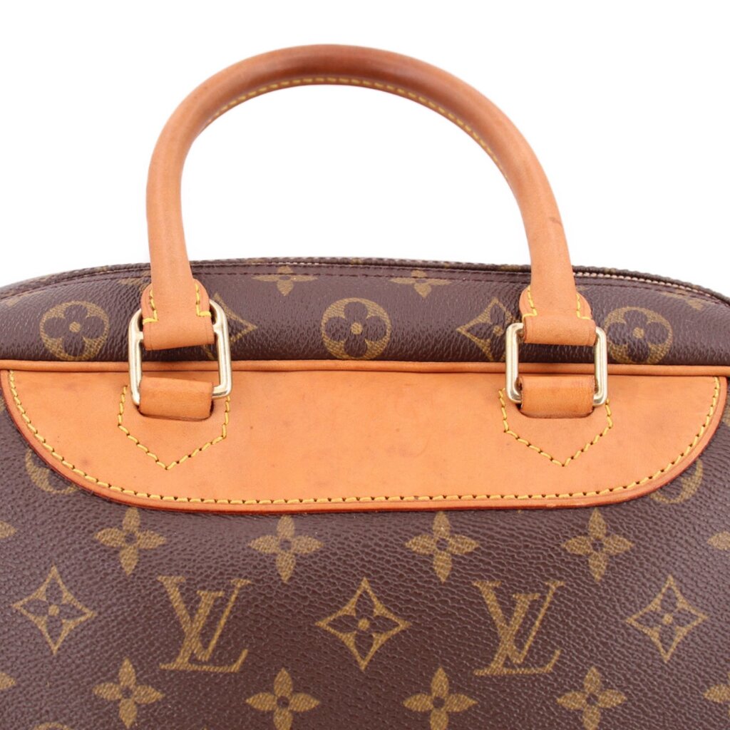 Louis Vuitton Deauville travel bag monogram, top handles with tan leather trim