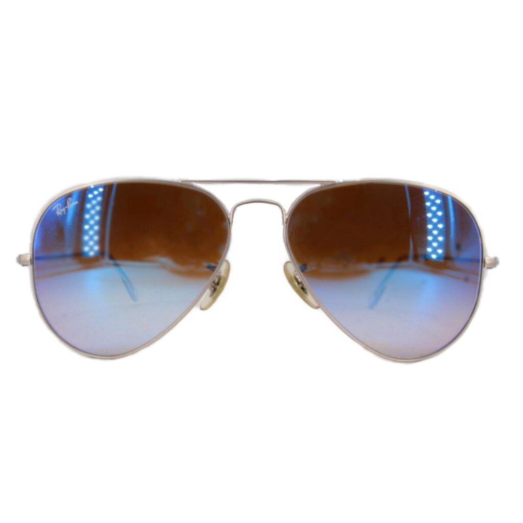 Large aviator metal sunglasses with blue-to-brown gradient lenses, silver frame