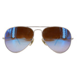 Large aviator metal sunglasses with blue-to-brown gradient lenses, silver frame