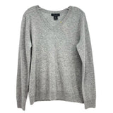 Gray cashmere V-neck sweater with long sleeves, ribbed trim