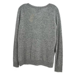 Gray cashmere crewback sweater, long sleeves with ribbed cuffs and hem
