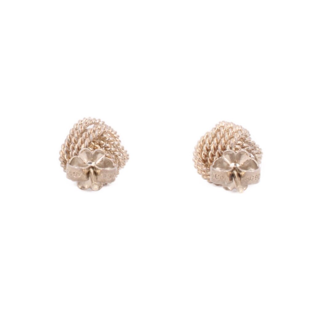 Gold-tone braided knot stud earrings with floral cluster front detail (pair)