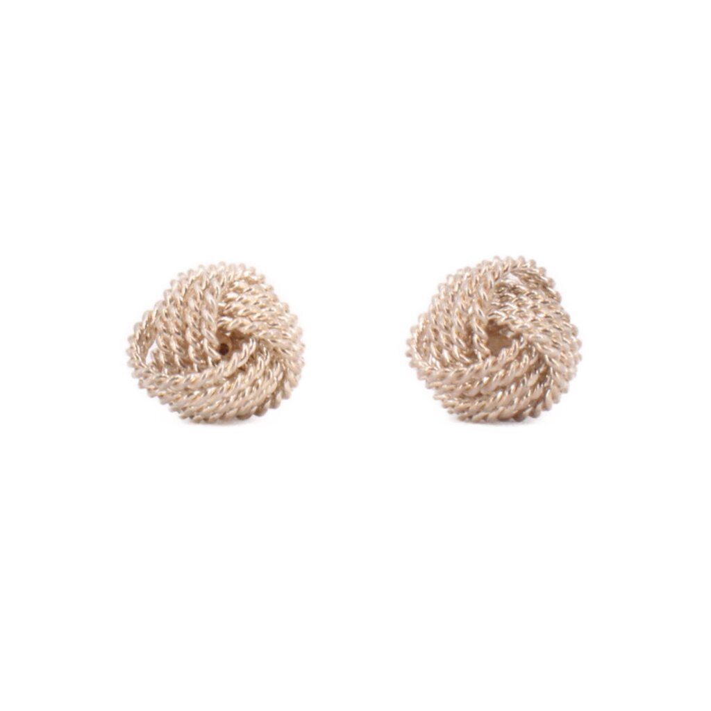 Gold-tone braided knot stud earrings, round textured studs (pair)