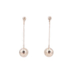Ball drop earrings with round metal beads and thin chain dangle, silver tone