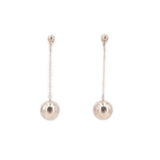 Ball drop earrings with round metal beads and thin chain dangle, silver tone