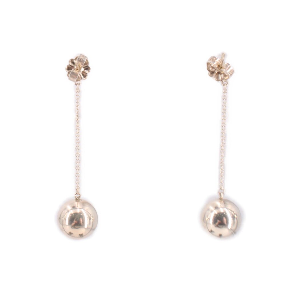 Ball drop earrings with clear crystal flower tops and round silver-tone bead drops