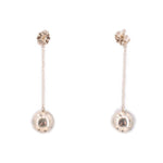 Ball drop earrings with clear crystal flower tops and round silver-tone bead drops