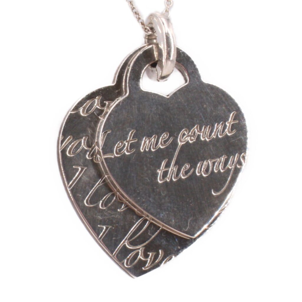 Silver heart pendant with engraved cursive text, with bail and chain loop