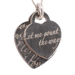 Silver heart pendant with engraved cursive text, with bail and chain loop