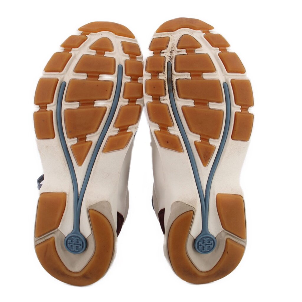 Tory Burch suede sneakers outsole, white tread with brown and blue accent panels