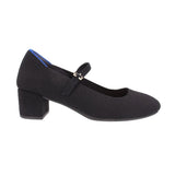 Black Mary Jane heeled pump with ankle strap and small block heel