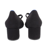 Black Mary Jane heeled shoes, back view with block heel and strap loop