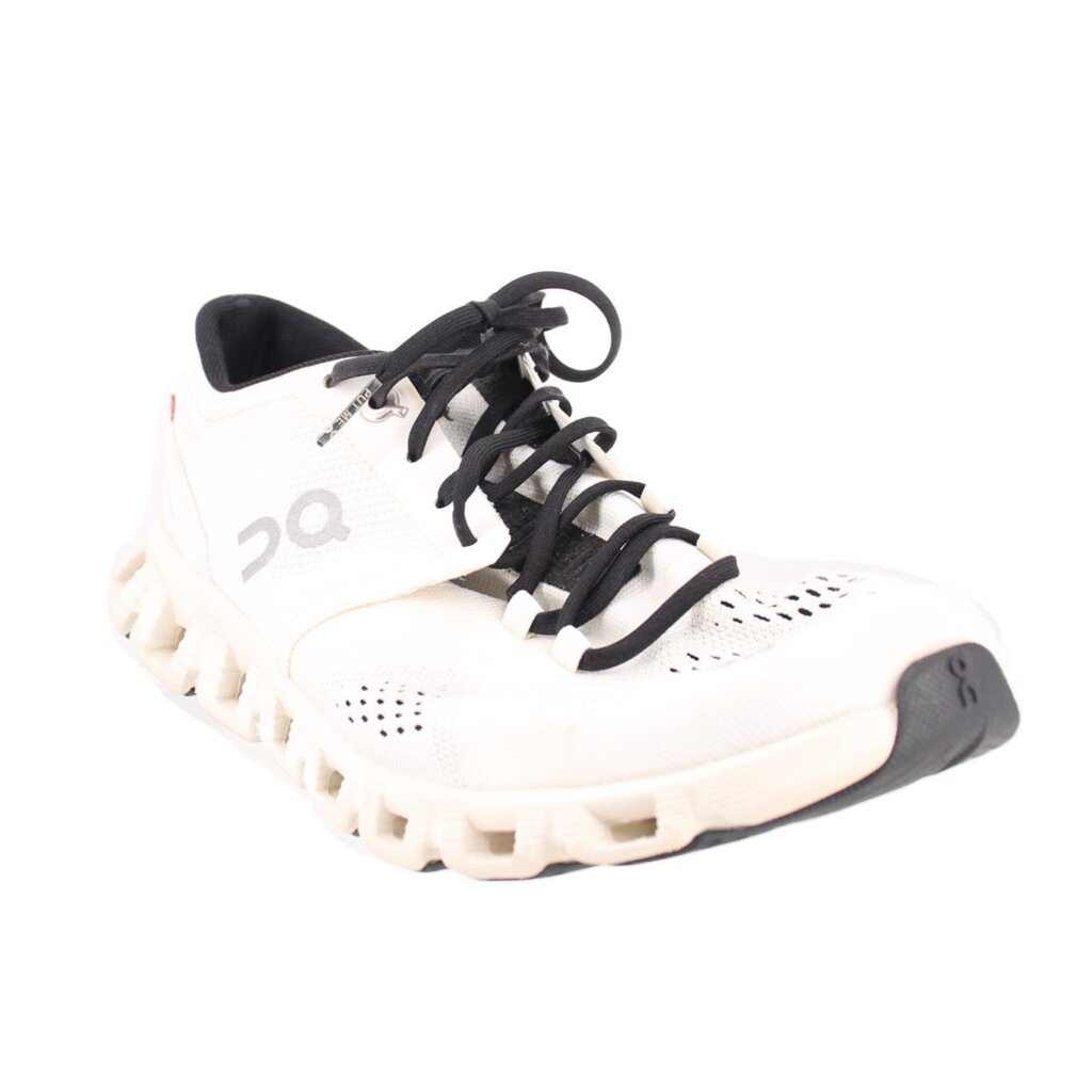 ON Cloud mesh sneakers in white with black laces and chunky cushioned sole