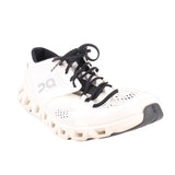 ON Cloud mesh sneakers in white with black laces and chunky cushioned sole