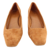 Camel suede pointed-toe slip-on pumps, padded interior