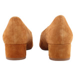 Camel suede back view block heel, low-profile