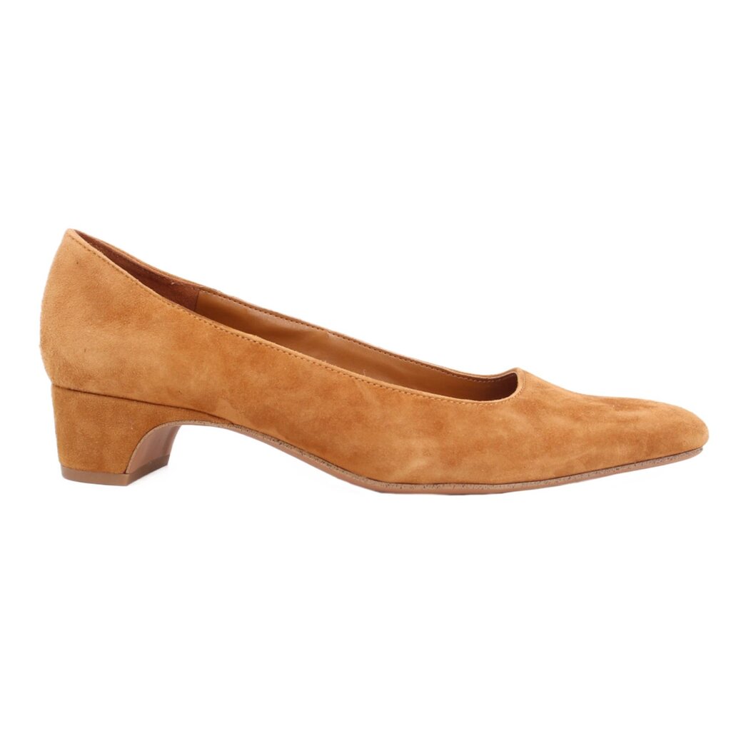 Camel suede pointed-toe pumps with block heel