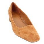 Camel suede pointed-toe low heels, slip-on pumps