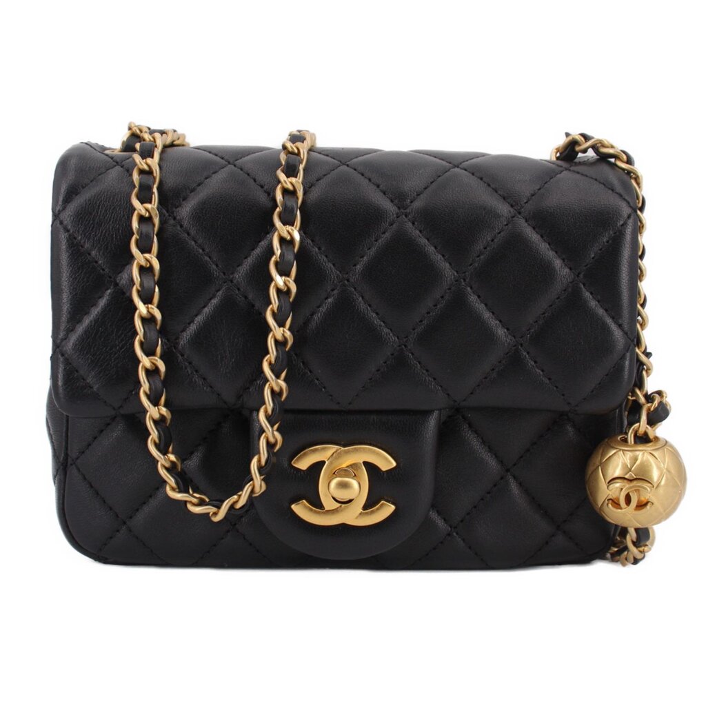 Black quilted mini CHANEL crossbody bag with gold chain and front CC logo