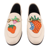 GUCCI STRAWBERRY BRIXTON LOAFERS CREAM 37.5 EU | 7.5 US