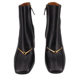 TORY BURCH EQUESTRIAN LINK LEATHER ANKLE BOOTS BLACK 8.5 US