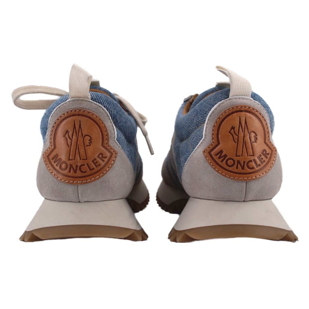 MONCLER Pacey sneakers heel view with MONCLER logo patch and tan rubber sole.