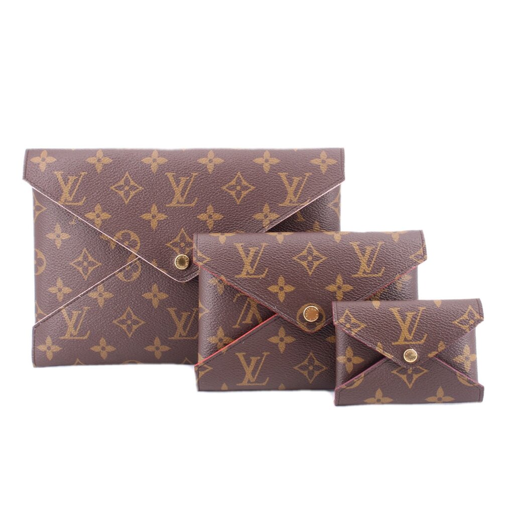 Monogram canvas Kirigami pouch set with multiple compartments and snap closures