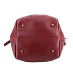 Burgundy leather bucket bag back with gold-tone studs and small side tab
