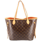 Louis Vuitton monogram Neverfull MM tote bag with tan leather trim and top handles