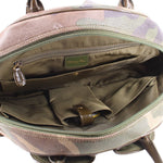 DIOR camouflage bowler bag interior with zip pocket and leather strap