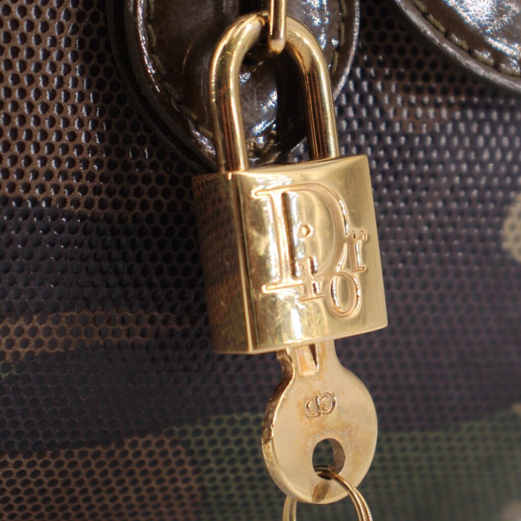 DIOR camouflage bowler bag padlock charm with engraved gold-toned hardware