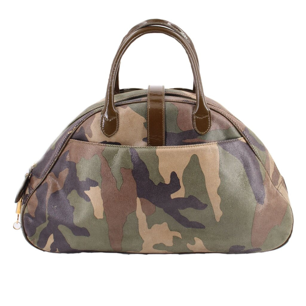 DIOR camouflage bowler handle bag with structured top handles and gold strap D detail