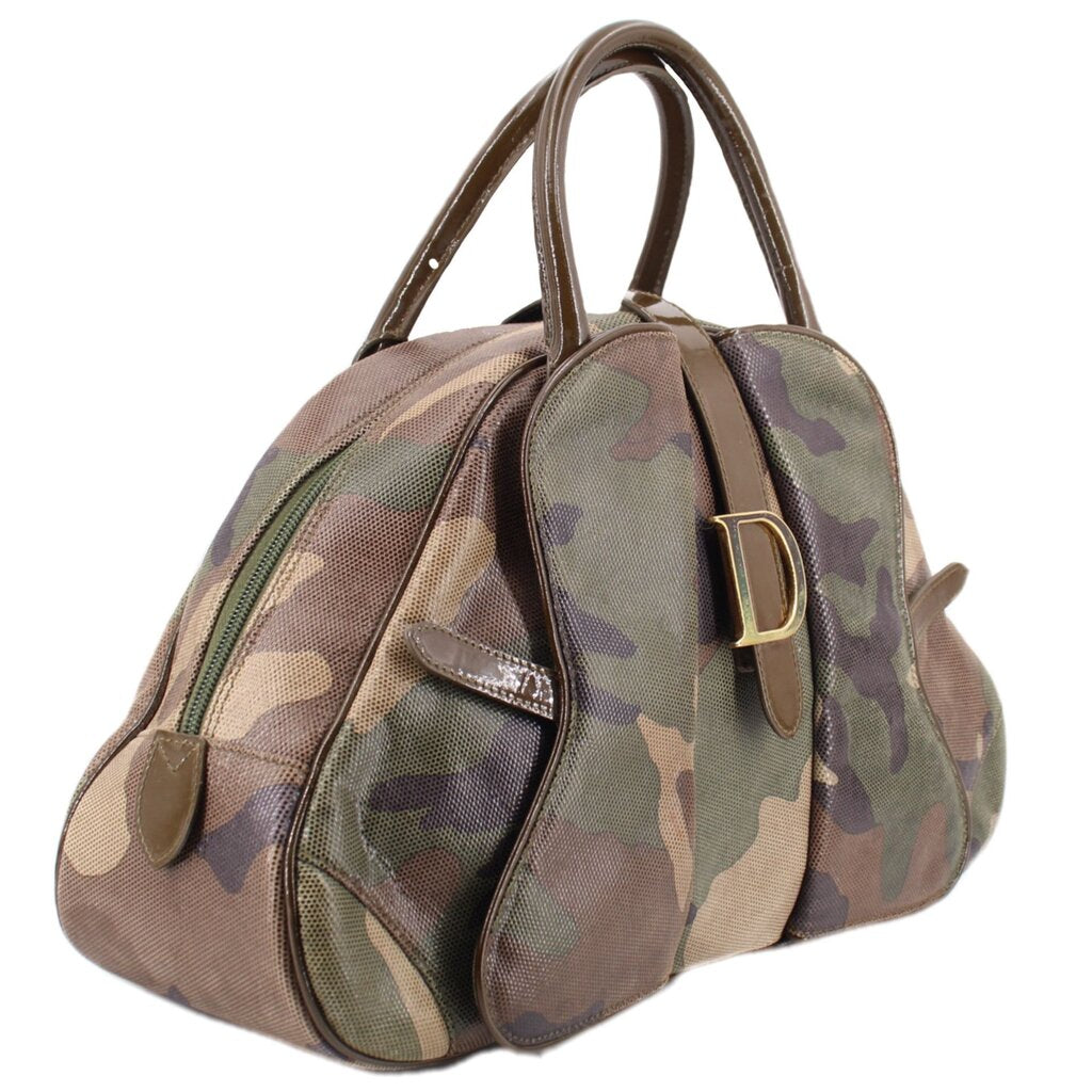 DIOR camouflage bowler handle bag with gold-toned D detail and side zip pocket