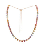 Gold-tone slider necklace with multicolor ombre bead strand and long dangling chain