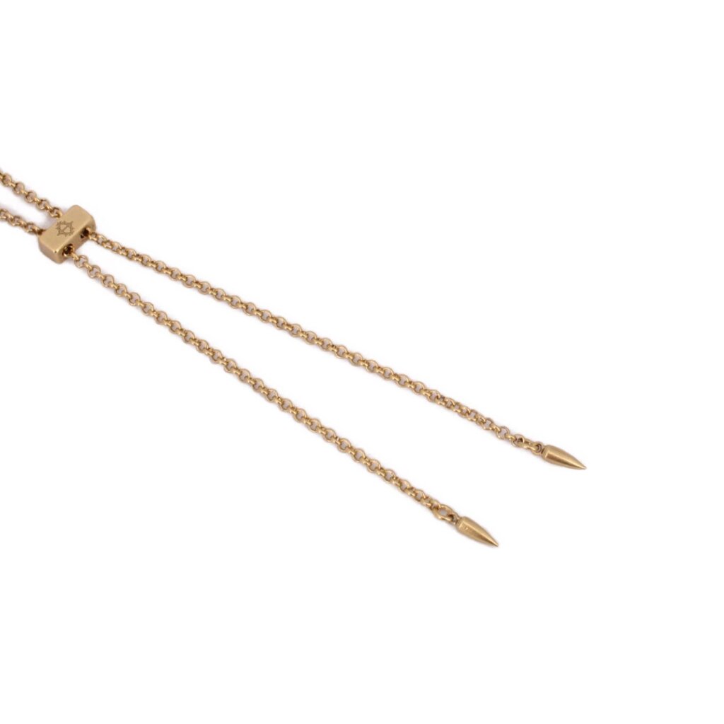 Gold-tone long chain necklace with tapered slider ends
