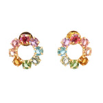 Gold-tone hoop earrings with multicolor crystal stones, round open circle design